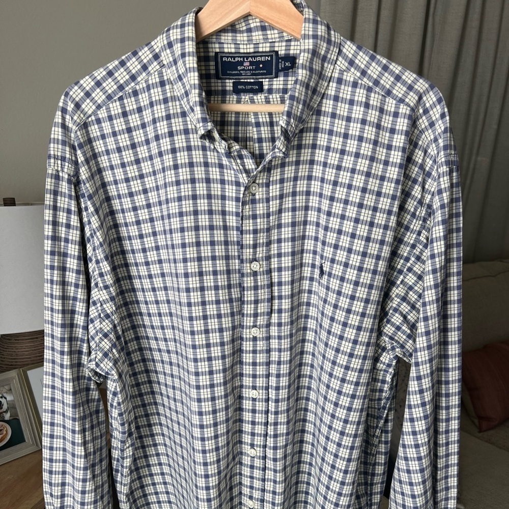 Ralph Lauren Sport Cotton Blue/white/yellow Plaid Longsleeve Button Up XL